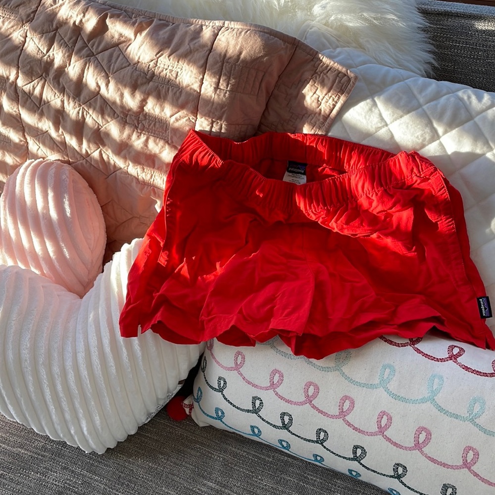 Patagonia women’s board shorts in bright red